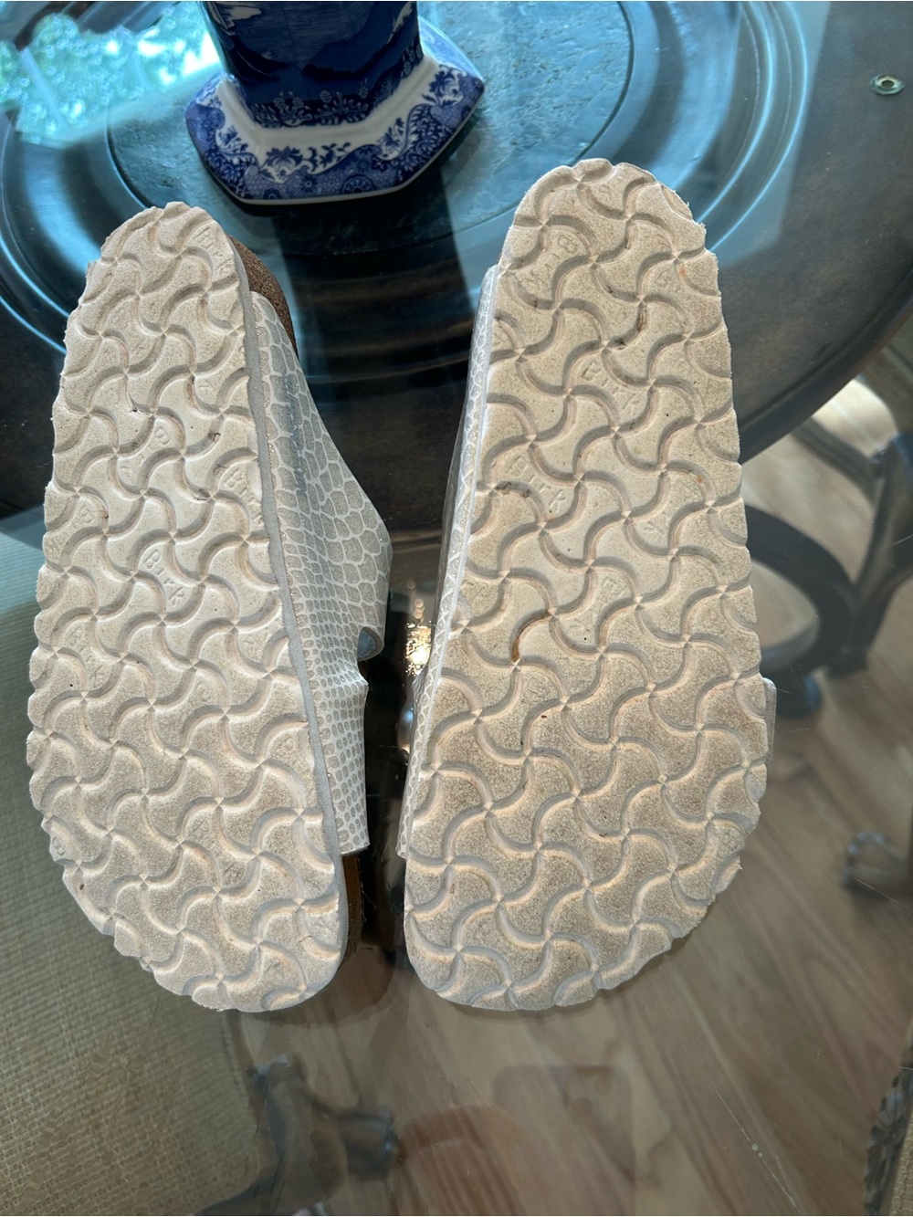 Birkenstock Arizona Two-Strap Sandals in Light Beige Croc-Embossed - Picture 3 of 9